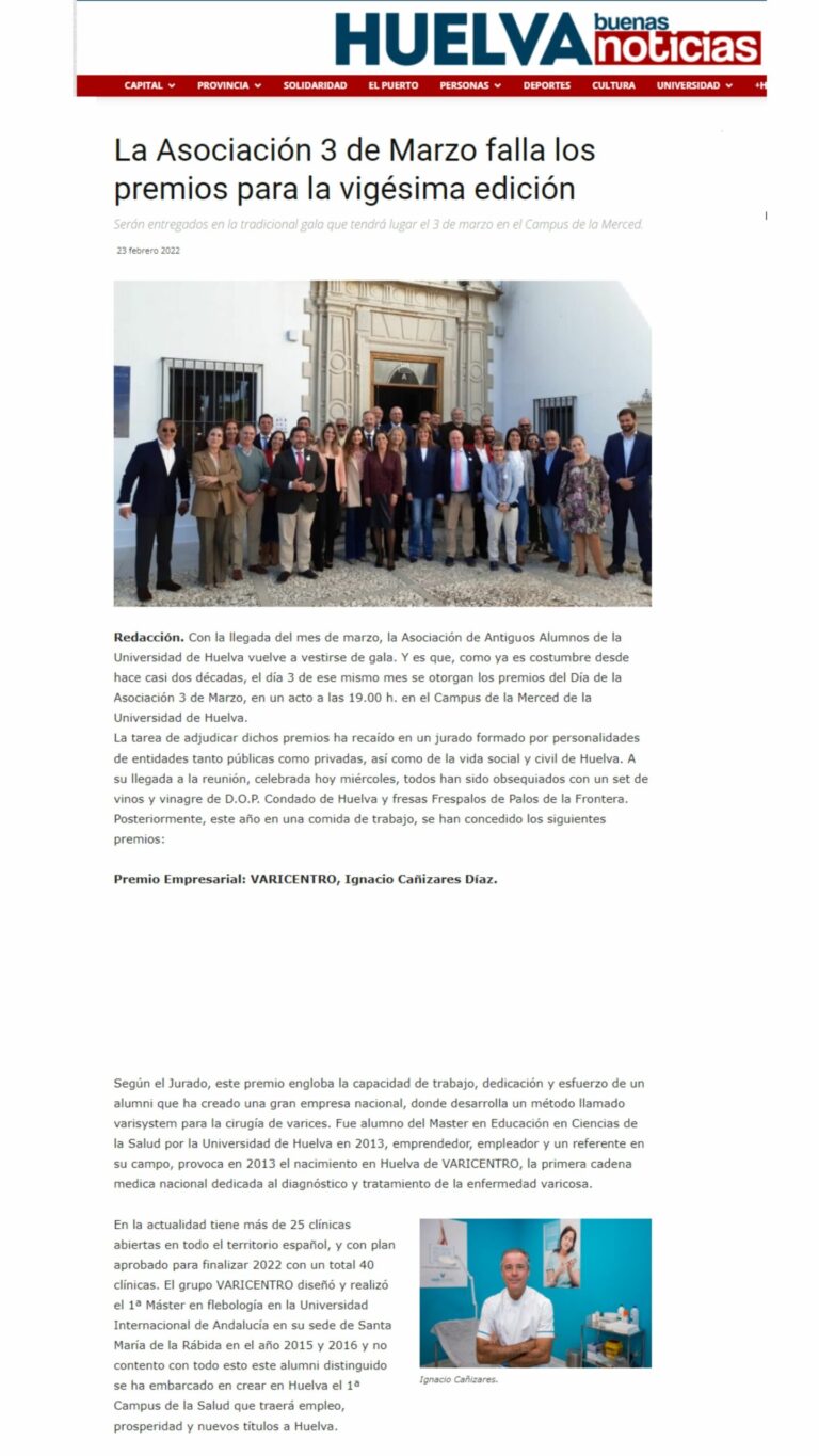 Galardón Empresarial al Dr. Ignacio Cañizares y al Grupo VARIcentro en Huelva Buenas Noticias